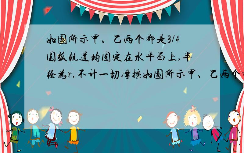 如图所示甲、乙两个都是3/4圆弧轨道均固定在水平面上,半径为r,不计一切摩擦如图所示甲、乙两个都是3/4圆弧轨道均固定在水平面上,半径为r,不计一切摩擦.将a、b两小球分别从两轨道右侧正