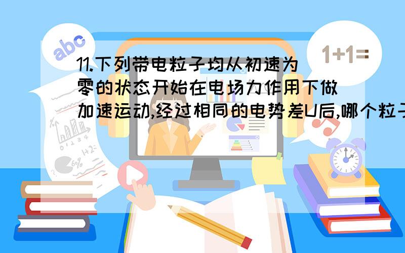 11.下列带电粒子均从初速为零的状态开始在电场力作用下做加速运动,经过相同的电势差U后,哪个粒子获得的)A.质子 B.氘核 C.а粒子 D.钠离子