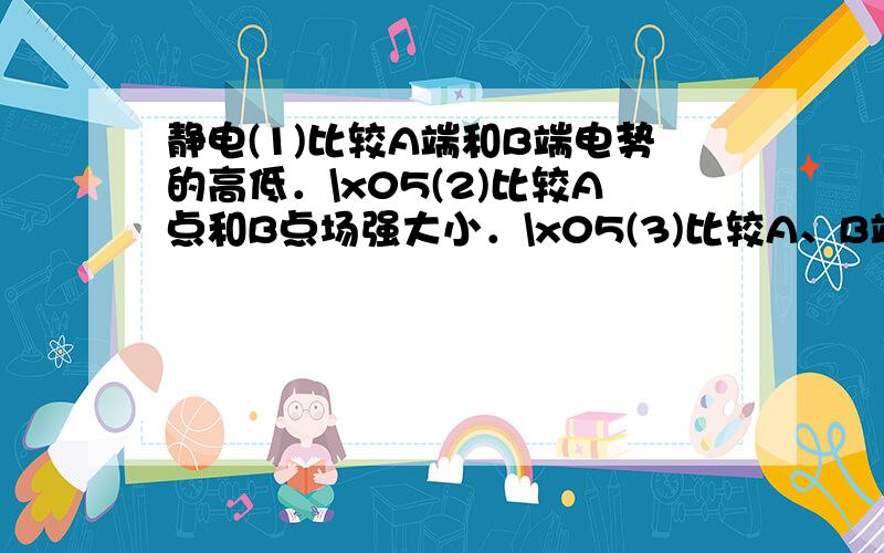 静电(1)比较A端和B端电势的高低．\x05(2)比较A点和B点场强大小．\x05(3)比较A、B端外表面场强大小．