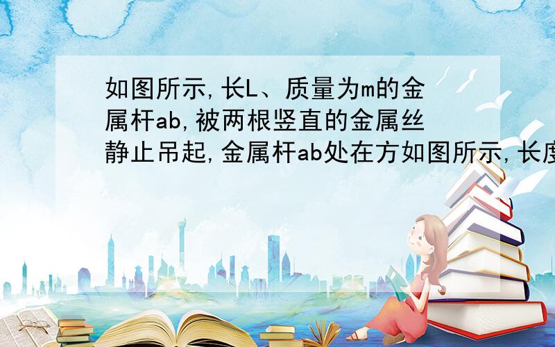 如图所示,长L、质量为m的金属杆ab,被两根竖直的金属丝静止吊起,金属杆ab处在方如图所示,长度为L的金属杆ab水平悬挂在两根竖直的细线上,金属杆ab处在方向垂直纸面向里的匀强磁场中．当金