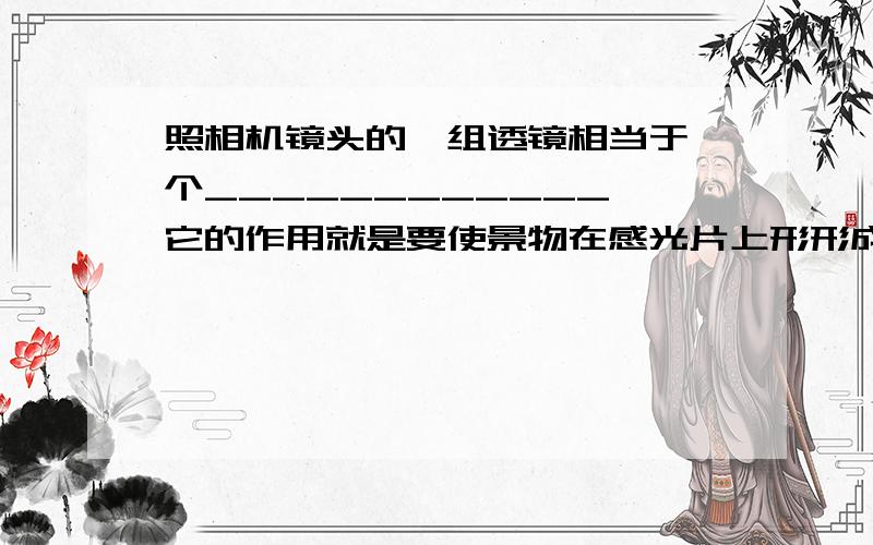 照相机镜头的一组透镜相当于一个____________,它的作用就是要使景物在感光片上形形成一个____________的像.