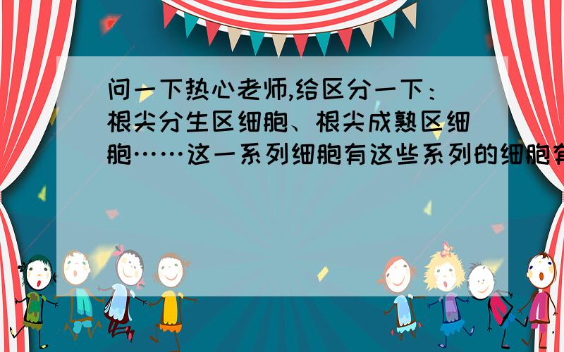 问一下热心老师,给区分一下：根尖分生区细胞、根尖成熟区细胞……这一系列细胞有这些系列的细胞有什么区别呢……还有紫色洋葱,搞不清楚呢、麻烦给指点一下……