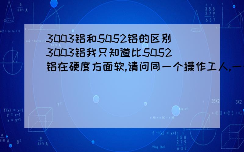 3003铝和5052铝的区别3003铝我只知道比5052铝在硬度方面软,请问同一个操作工人,一个程序,一样的刀具,为什么3003的铝,用加工中心加工以后会变形,而5052铝就不会?大家帮分析是什么原因?202*168*12