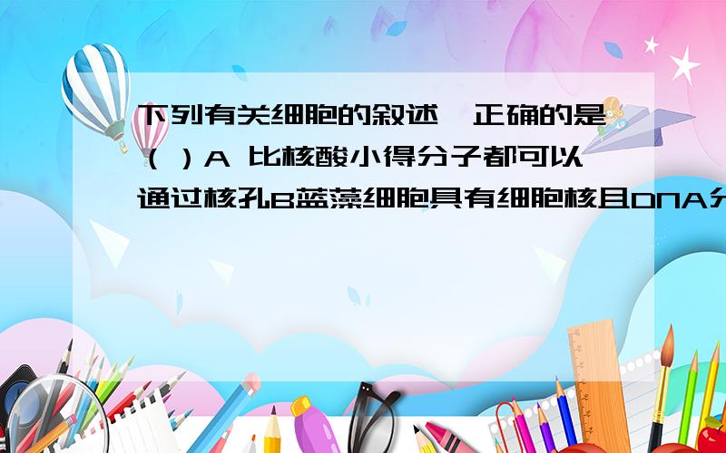 下列有关细胞的叙述,正确的是（）A 比核酸小得分子都可以通过核孔B蓝藻细胞具有细胞核且DNA分子呈环状C线粒体是所有细胞共有的细胞器D细胞内的膜成分可以相互转化