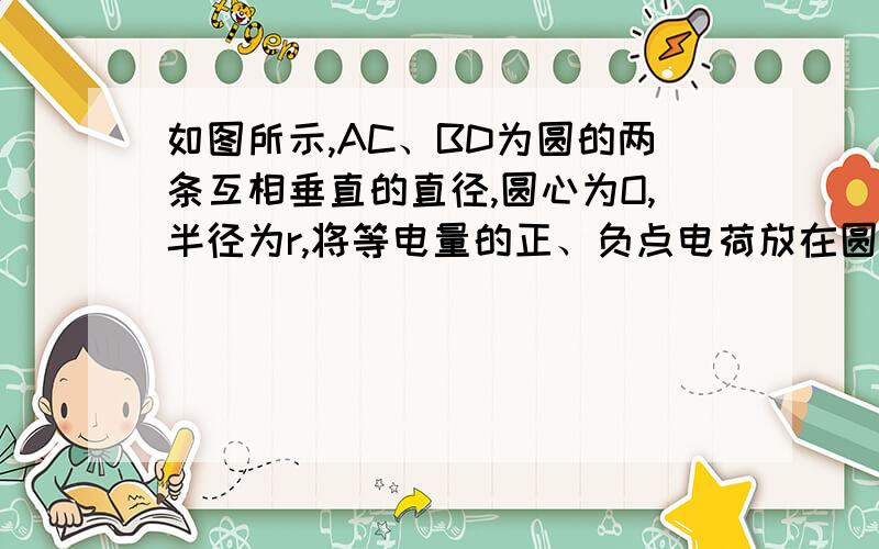 如图所示,AC、BD为圆的两条互相垂直的直径,圆心为O,半径为r,将等电量的正、负点电荷放在圆周上,它们的位置关于AC对称,+q与O点的连线和OC间夹角为30°,则B、D两点的电势是否相等?