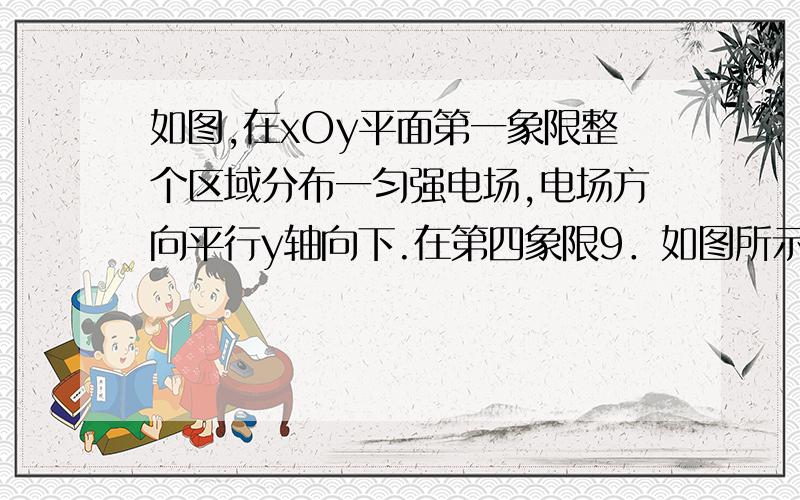 如图,在xOy平面第一象限整个区域分布一匀强电场,电场方向平行y轴向下.在第四象限9．如图所示,用三条等长细线悬挂一个粗细均匀、单位长度的质量为3 g的导线制成的线圈,三条细线呈对称分