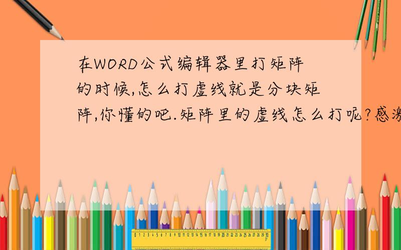 在WORD公式编辑器里打矩阵的时候,怎么打虚线就是分块矩阵,你懂的吧.矩阵里的虚线怎么打呢?感激不尽!