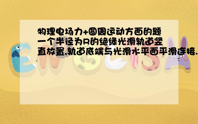 物理电场力+圆周运动方面的题一个半径为R的绝缘光滑轨道竖直放置,轨道底端与光滑水平面平滑连接.轨道所在空间存在一水平向的电场E,现在在距轨道最低点s处静止释放一个质量为m的正电