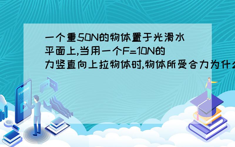 一个重50N的物体置于光滑水平面上,当用一个F=10N的力竖直向上拉物体时,物体所受合力为什么是0N?原因?