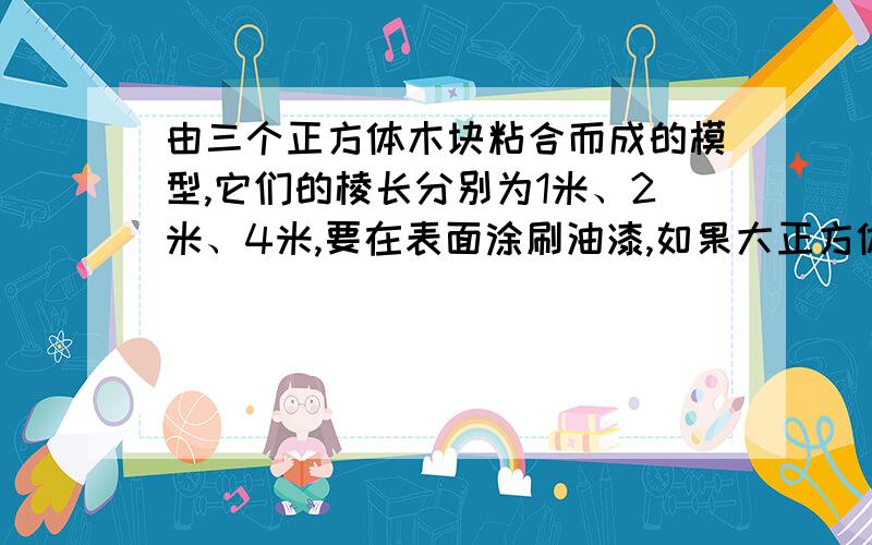 由三个正方体木块粘合而成的模型,它们的棱长分别为1米、2米、4米,要在表面涂刷油漆,如果大正方体的下面不涂油漆,则模型涂刷油漆的面积是多少平方米?