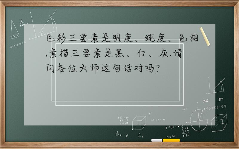 色彩三要素是明度、纯度、色相,素描三要素是黑、白、灰.请问各位大师这句话对吗?