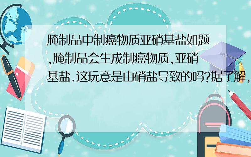 腌制品中制癌物质亚硝基盐如题,腌制品会生成制癌物质,亚硝基盐.这玩意是由硝盐导致的吗?据了解,市场上卖的腌制品,除了放盐外,基本里面会放一点硝基盐,色泽会红润,卖相好!硝基盐会在腌