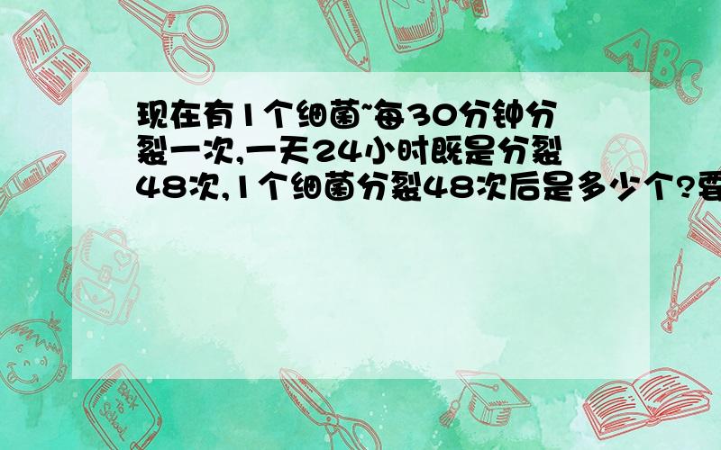 现在有1个细菌~每30分钟分裂一次,一天24小时既是分裂48次,1个细菌分裂48次后是多少个?要实数,亿