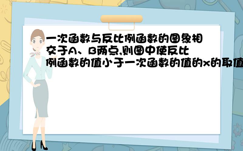 一次函数与反比例函数的图象相交于A、B两点,则图中使反比例函数的值小于一次函数的值的x的取值范围