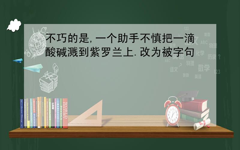 不巧的是,一个助手不慎把一滴酸碱溅到紫罗兰上.改为被字句