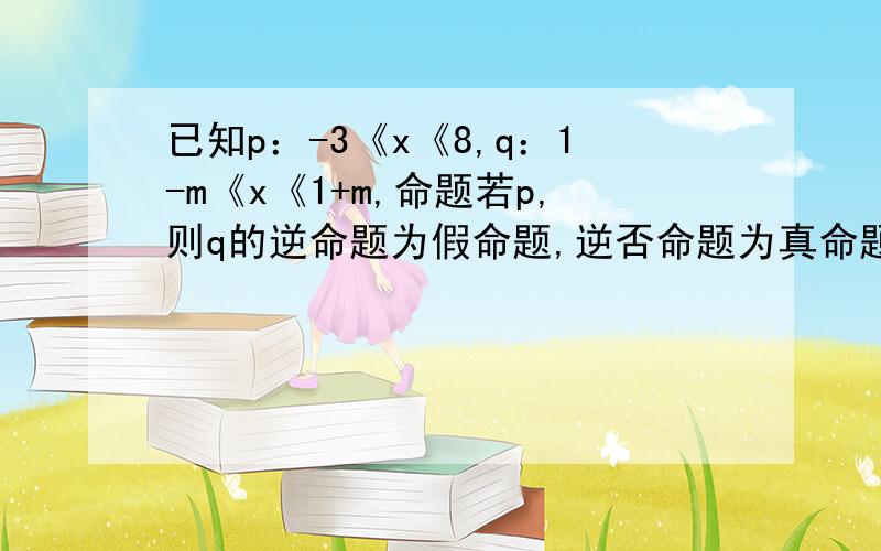 已知p：-3《x《8,q：1-m《x《1+m,命题若p,则q的逆命题为假命题,逆否命题为真命题,求实数m取值