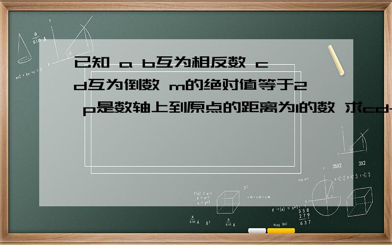 已知 a b互为相反数 c d互为倒数 m的绝对值等于2 p是数轴上到原点的距离为1的数 求cd+2012a+2012b/m的值