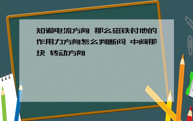 知道电流方向 那么磁铁对他的作用力方向怎么判断问 中间那块 转动方向