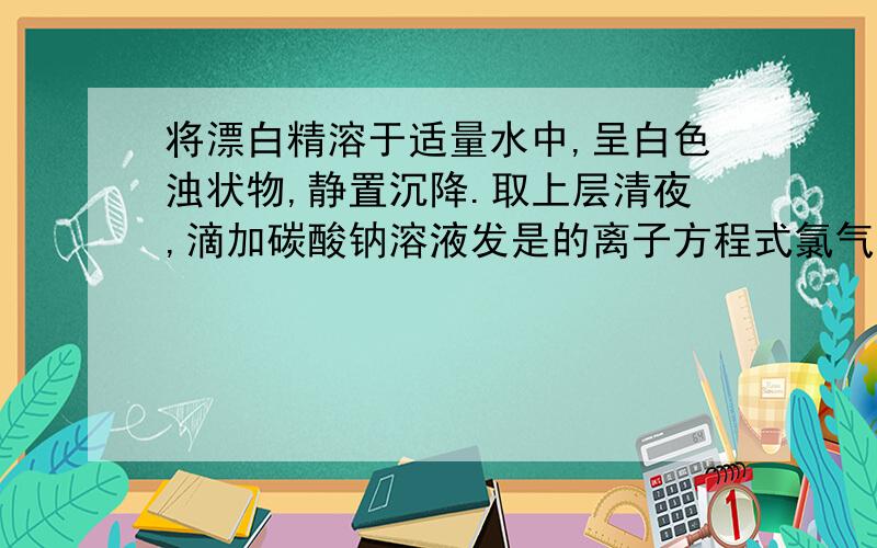 将漂白精溶于适量水中,呈白色浊状物,静置沉降.取上层清夜,滴加碳酸钠溶液发是的离子方程式氯气与氢氧化钙充分反应,使次氯酸钙成为主要成分,得到漂白精那化学方程式是什么