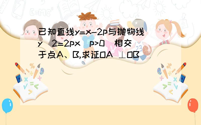 已知直线y=x-2p与抛物线y^2=2px(p>0)相交于点A、B,求证OA ⊥OB