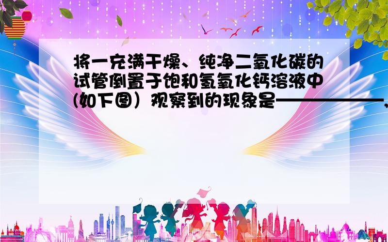 将一充满干燥、纯净二氧化碳的试管倒置于饱和氢氧化钙溶液中(如下图）观察到的现象是——————,反应的化学方程式是——————