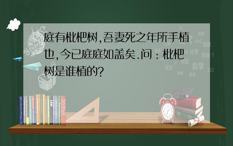 庭有枇杷树,吾妻死之年所手植也,今已庭庭如盖矣.问：枇杷树是谁植的?