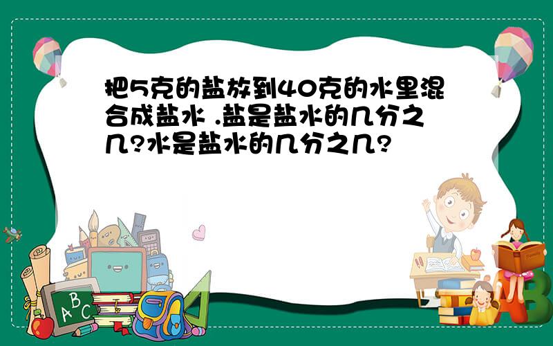 把5克的盐放到40克的水里混合成盐水 .盐是盐水的几分之几?水是盐水的几分之几?