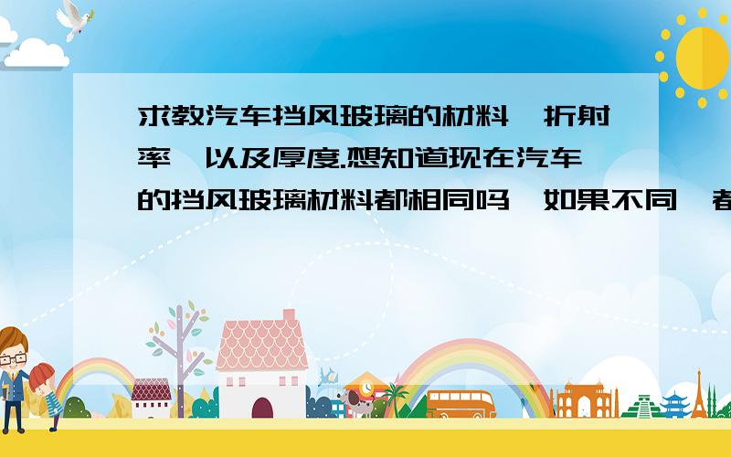 求教汽车挡风玻璃的材料,折射率,以及厚度.想知道现在汽车的挡风玻璃材料都相同吗,如果不同,都是用什么材料,对应的折射率以及厚度范围是多少,请给我一个折射率以及厚度的范围.我查折