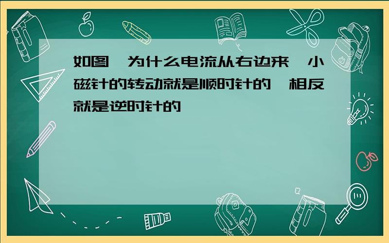 如图,为什么电流从右边来,小磁针的转动就是顺时针的,相反就是逆时针的