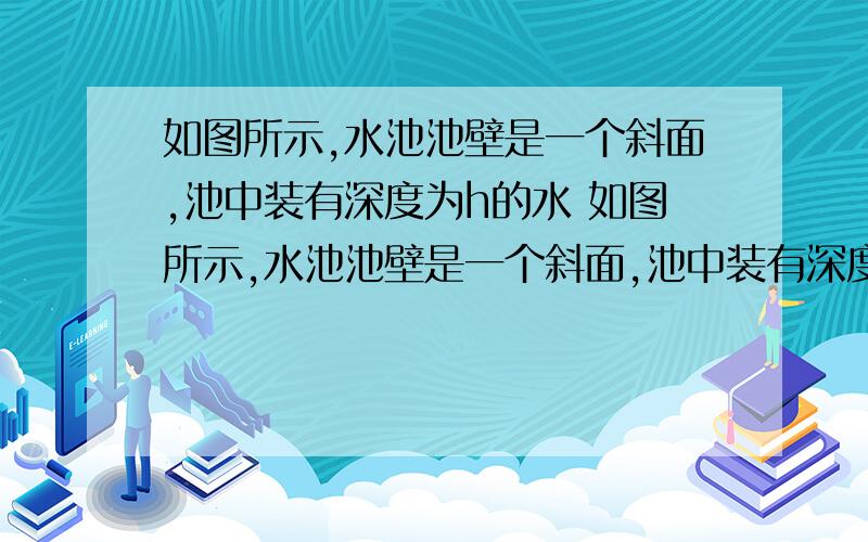 如图所示,水池池壁是一个斜面,池中装有深度为h的水 如图所示,水池池壁是一个斜面,池中装有深度为h的水,池底a点到水面b点之间的距离为l．现要将一质量为m的铁块从a匀速拖到b,此过程中斜