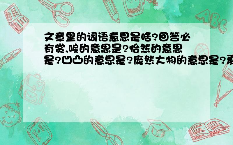 文章里的词语意思是啥?回答必有赏,唳的意思是?怡然的意思是?凹凸的意思是?庞然大物的意思是?夏蚊成雷的意思是?呀然的意思是?明察秋毫的意思是?砾的意思是?