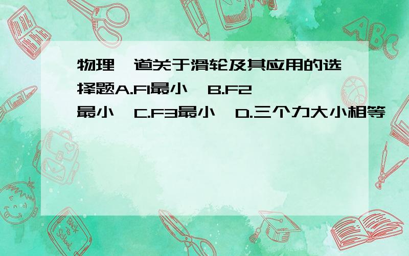 物理一道关于滑轮及其应用的选择题A.F1最小  B.F2最小  C.F3最小  D.三个力大小相等