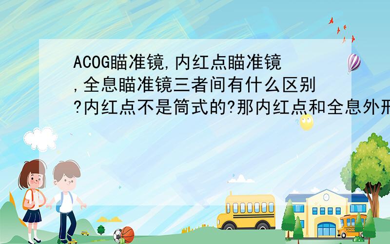 ACOG瞄准镜,内红点瞄准镜,全息瞄准镜三者间有什么区别?内红点不是筒式的?那内红点和全息外形有什么区别?