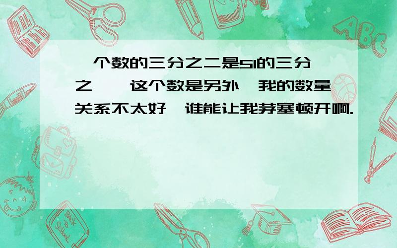 一个数的三分之二是51的三分之一,这个数是另外,我的数量关系不太好,谁能让我茅塞顿开啊.