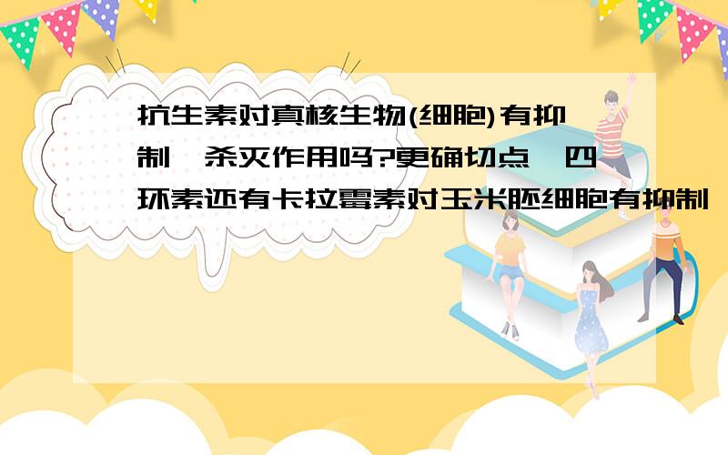 抗生素对真核生物(细胞)有抑制,杀灭作用吗?更确切点,四环素还有卡拉霉素对玉米胚细胞有抑制,杀灭作用没（高中生物题里涉及到的,我觉得题有问题）