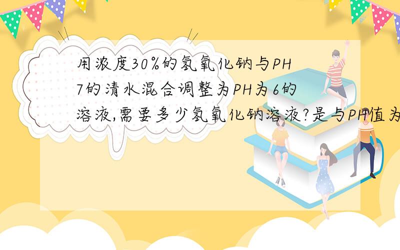 用浓度30%的氢氧化钠与PH7的清水混合调整为PH为6的溶液,需要多少氢氧化钠溶液?是与PH值为4.0的液体混合成PH6的溶液