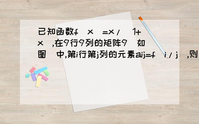 已知函数f(x)=x/(1+x),在9行9列的矩阵9(如图)中,第i行第j列的元素aij=f（i/j）,则这个矩阵中所有数之和为答案为40.5