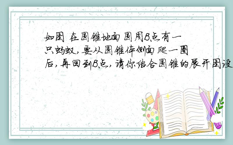 如图 在圆锥地面圆周B点有一只蚂蚁,要从圆锥体侧面爬一圈后,再回到B点,请你结合圆锥的展开图设计如图  在圆锥地面圆周B点有一只蚂蚁,要从圆锥体侧面爬一圈后,再回到B点,请你结合圆锥的