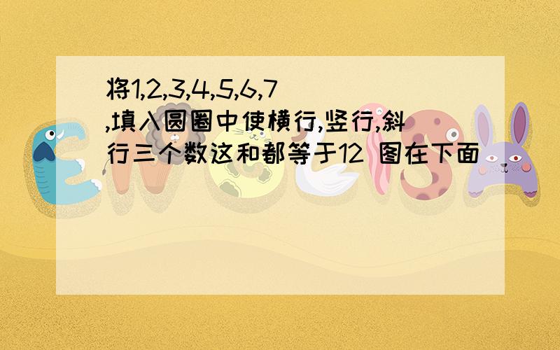 将1,2,3,4,5,6,7,填入圆圈中使横行,竖行,斜行三个数这和都等于12 图在下面