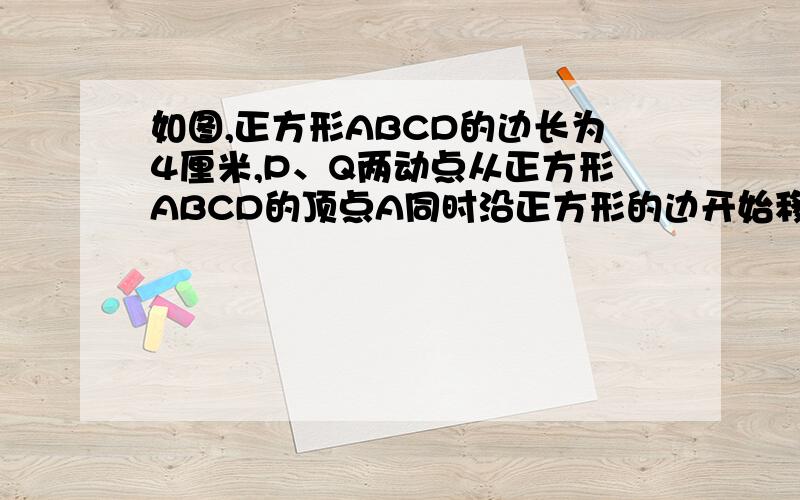 如图,正方形ABCD的边长为4厘米,P、Q两动点从正方形ABCD的顶点A同时沿正方形的边开始移动,P点依逆时针方向运动,Q点依顺时针方向移动,若点P运动速度为1厘米/秒,点Q的运动速度为a厘米/秒,运动