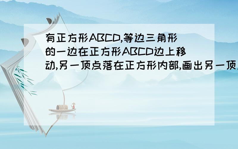 有正方形ABCD,等边三角形的一边在正方形ABCD边上移动,另一顶点落在正方形内部,画出另一顶点的运动轨迹