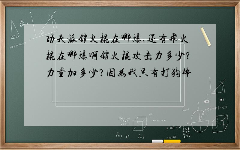 功夫派销火棍在哪爆,还有飞火棍在哪爆啊销火棍攻击力多少?力量加多少?因为我只有打狗棒