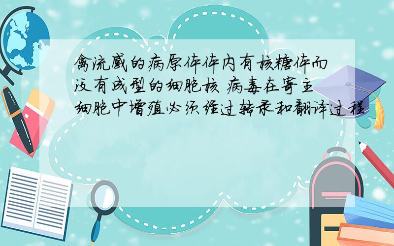 禽流感的病原体体内有核糖体而没有成型的细胞核 病毒在寄主细胞中增殖必须经过转录和翻译过程