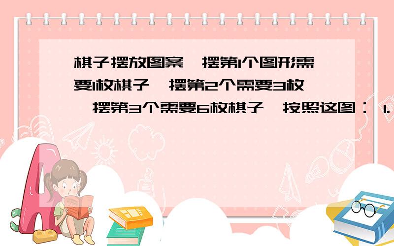 棋子摆放图案,摆第1个图形需要1枚棋子,摆第2个需要3枚,摆第3个需要6枚棋子,按照这图： 1.      .      2.      .         3 .      .                4.           .                                .   .            .     .