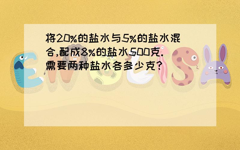 将20%的盐水与5%的盐水混合,配成8%的盐水500克.需要两种盐水各多少克?