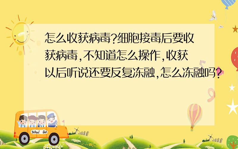 怎么收获病毒?细胞接毒后要收获病毒,不知道怎么操作,收获以后听说还要反复冻融,怎么冻融吗?