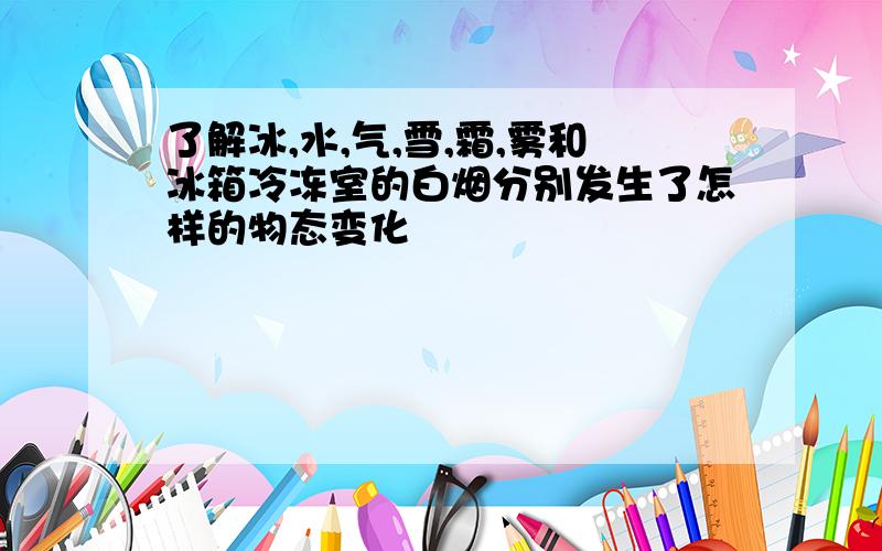 了解冰,水,气,雪,霜,雾和冰箱冷冻室的白烟分别发生了怎样的物态变化