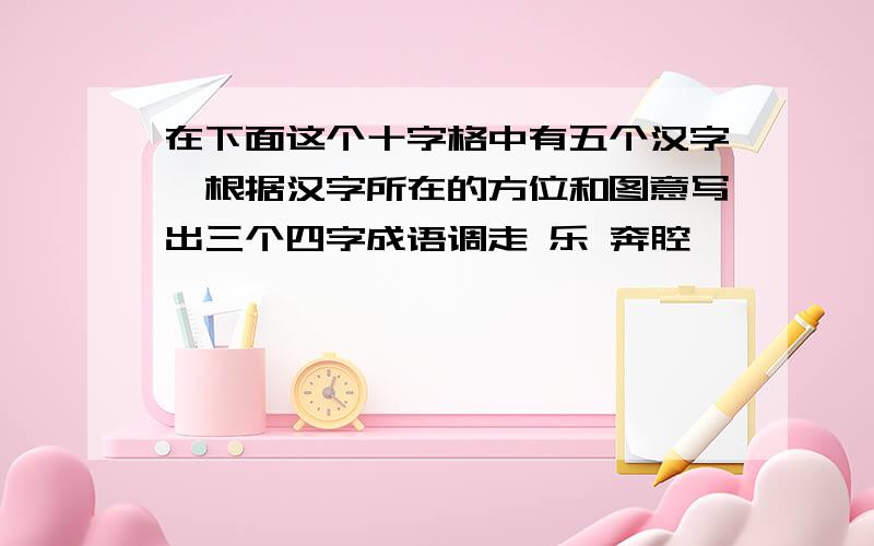 在下面这个十字格中有五个汉字,根据汉字所在的方位和图意写出三个四字成语调走 乐 奔腔