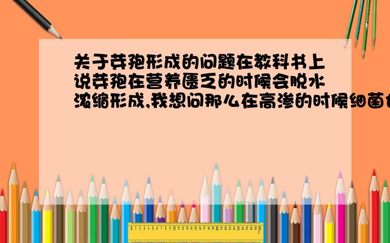 关于芽孢形成的问题在教科书上说芽孢在营养匮乏的时候会脱水浓缩形成,我想问那么在高渗的时候细菌也会形成芽孢吗?