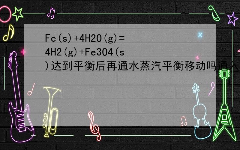 Fe(s)+4H2O(g)=4H2(g)+Fe3O4(s)达到平衡后再通水蒸汽平衡移动吗通入水蒸气,水的转化率怎么变问题补充 为密闭容器
